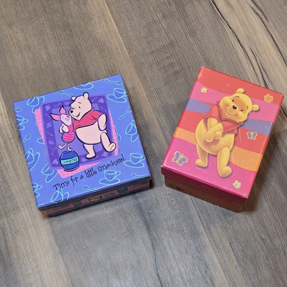 2 Winnie The Pooh Vintage Disney 90s Storage‎ Boxes Piglet Photo Keepsake Office
